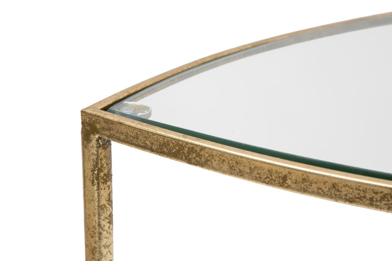 Golden Metal & Glass Triangle Side Table with 2 Shelves