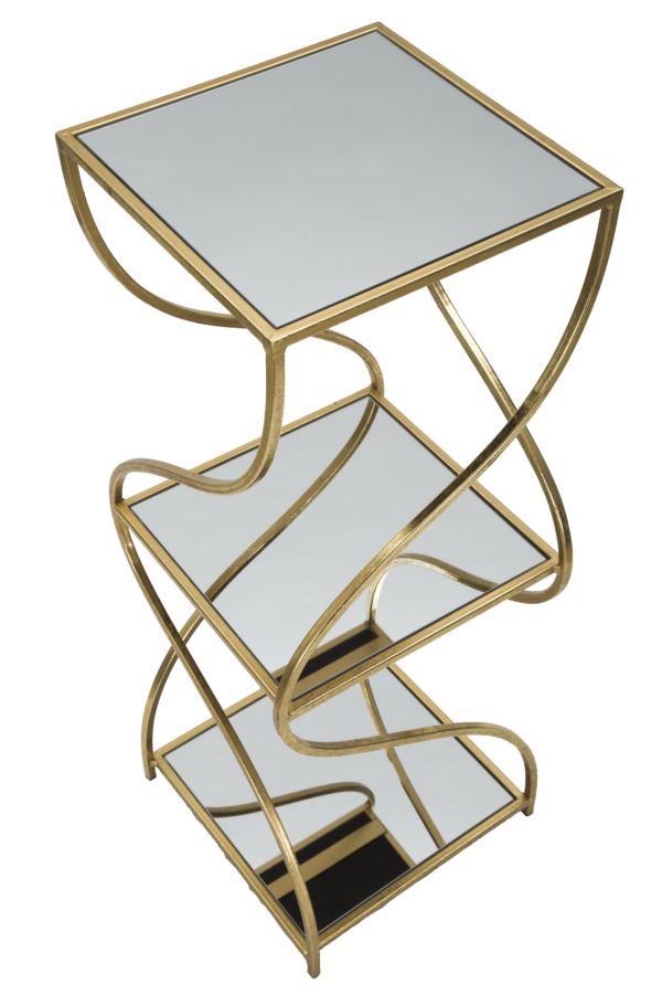 Golden Metal & Glass Side Table with 3 Shelves