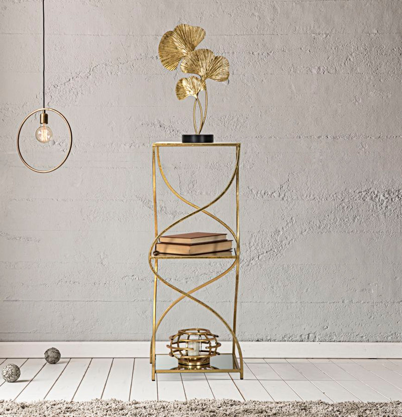 Golden Metal & Glass Side Table with 3 Shelves