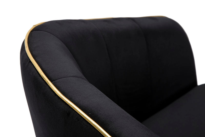 Black Padded chair with Black Wooden Legs with Golden Details
