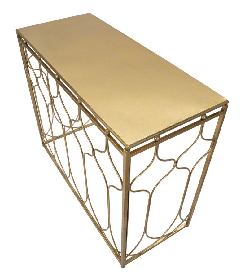 Rectangular Golden Metal Geometric Console Table
