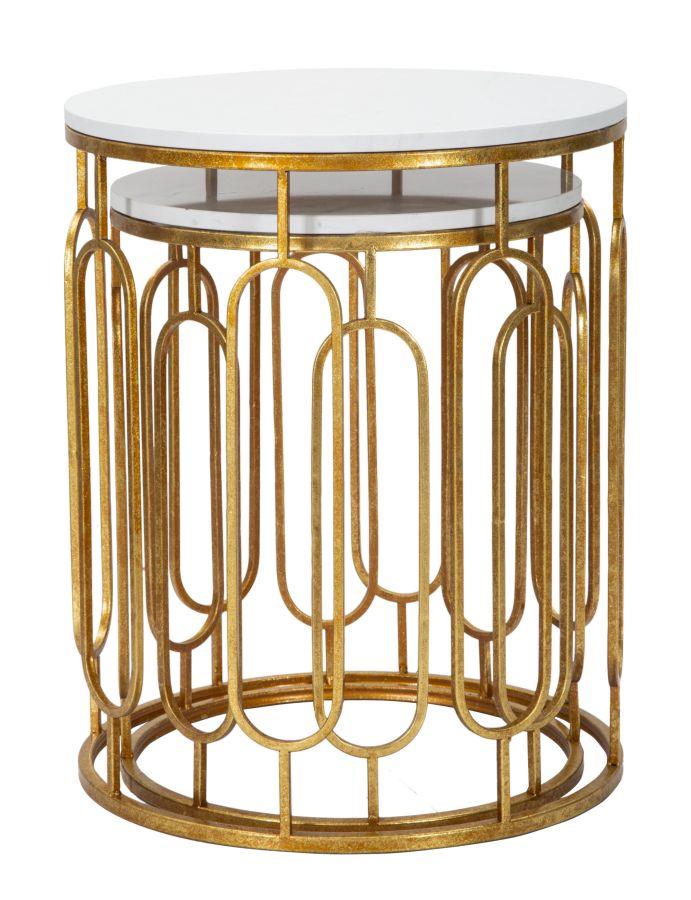 Metal & Glass Golden Round Side Table Set of 2