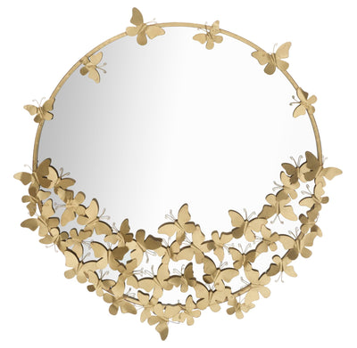 Golden Metal Flying Butterflies Round Wall Mirror