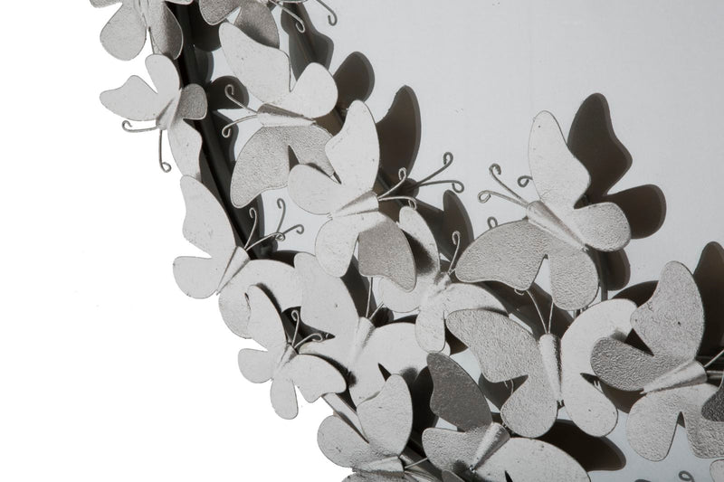 Silver Metal Flying Butterflies Round Wall Mirror