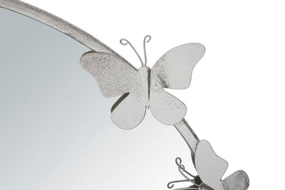 Silver Metal Flying Butterflies Round Wall Mirror