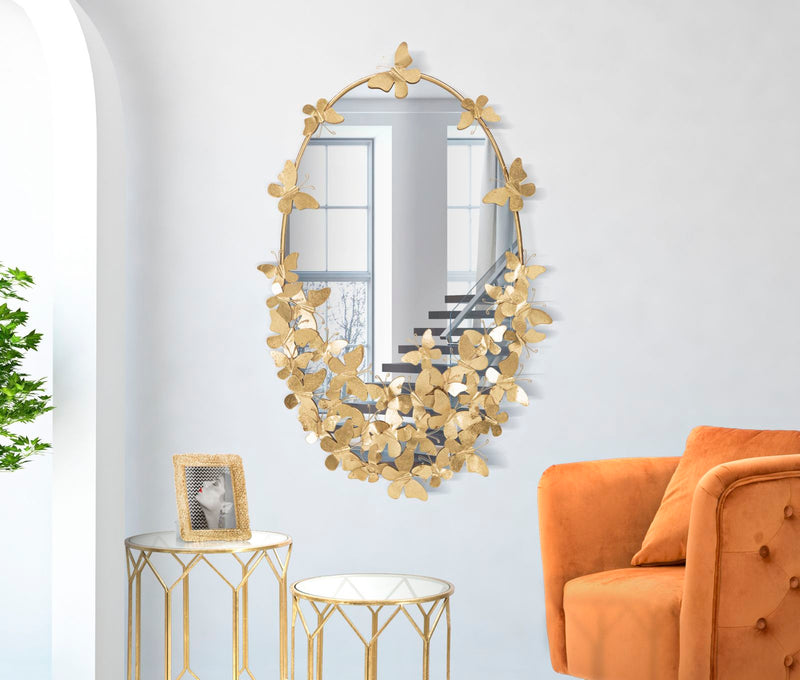 Metal Oval Flying Butterflies Wall Mirror