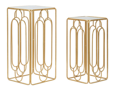 Rectangular Golden Metal & Glass Side Table Set of 2