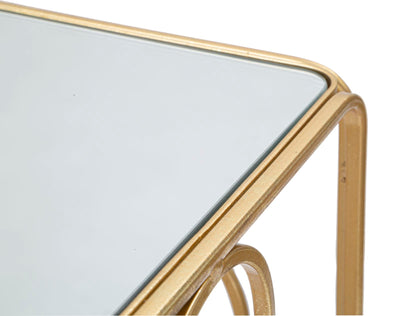 Rectangular Golden Metal & Glass Side Table Set of 2