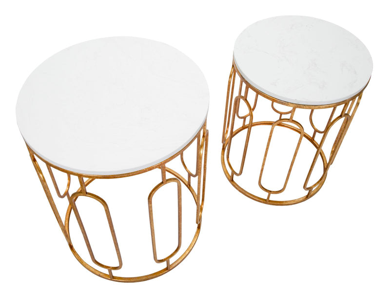 Metal & Glass Golden Round Side Table Set of 2