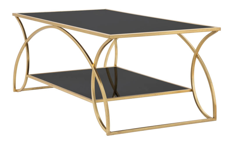 Golden Black Metal & Glass Rectangular Coffee Table
