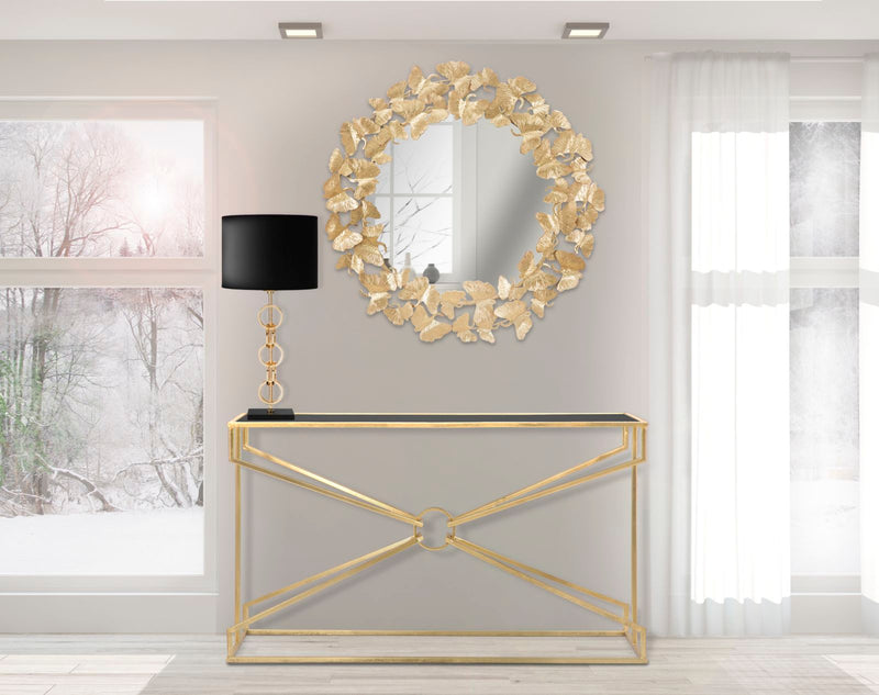Golden Metal Leaf Round Wall Mirror