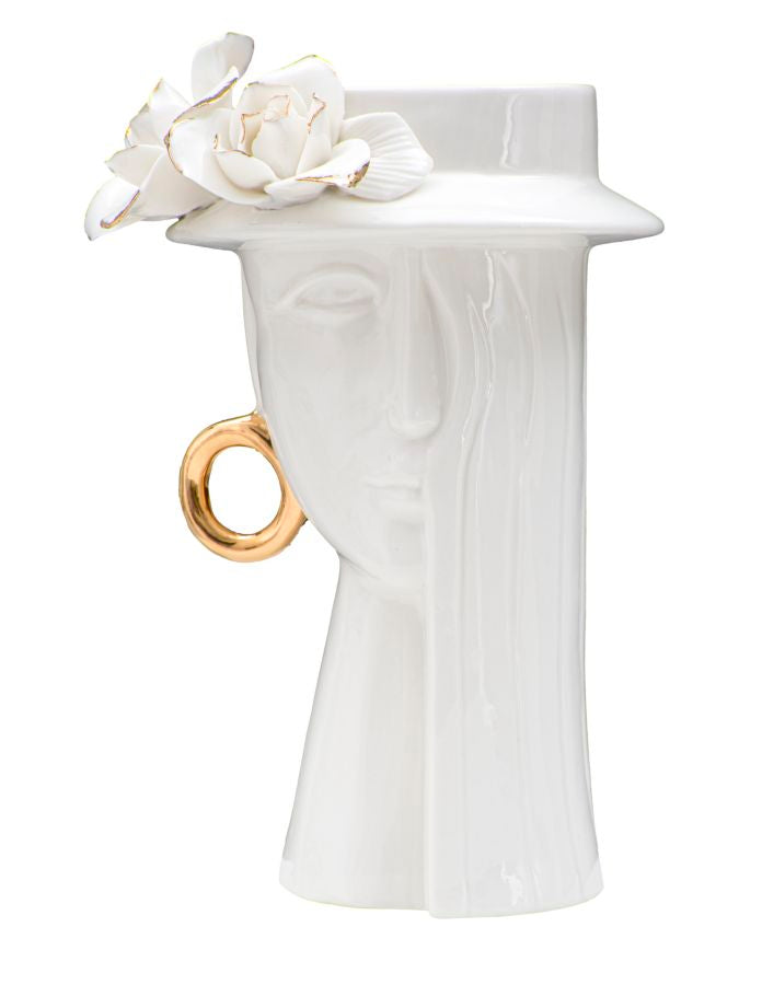 White Women Face Shaped Floral Porcelain Vase