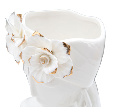 White Women Face Shaped Floral Porcelain Vase