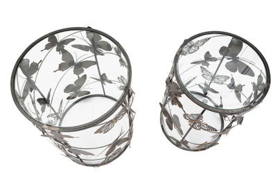 Metal & Glass Butterfly Side Table Set of 2