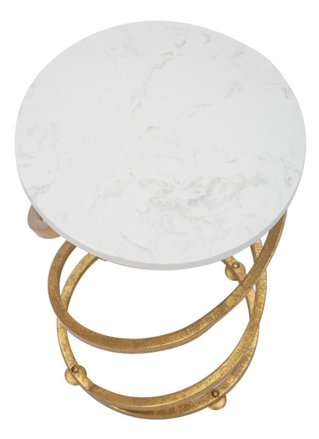 Golden Metal Spiral Side Table with Marble Top