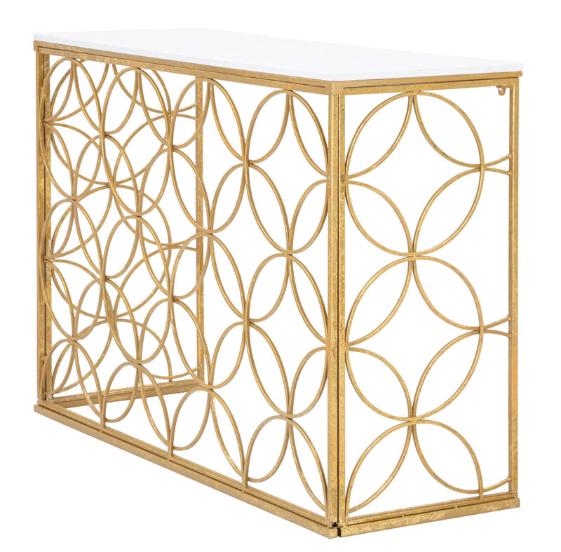 Metal Golden Geometric Console Table with Marble Top