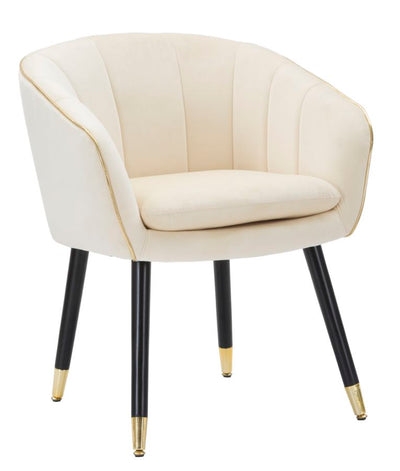 Cream Padded chair with Black Wooden Legs with Golden Details