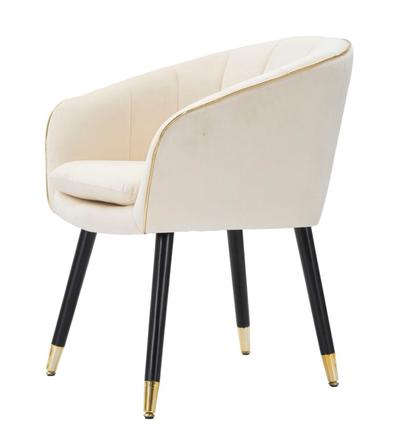 Cream Padded chair with Black Wooden Legs with Golden Details