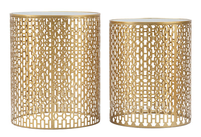 Round Golden Metal & Glass Side Table Set of 2