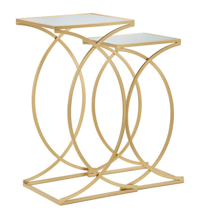 Golden Metal & Glass Square Side Table with Double Top