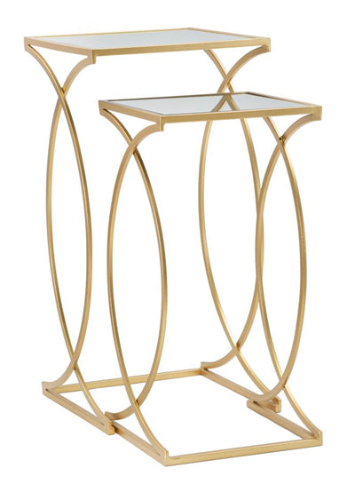 Golden Metal & Glass Square Side Table with Double Top