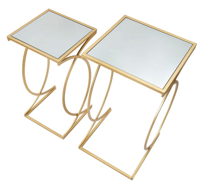 Golden Metal & Glass Square Side Table with Double Top