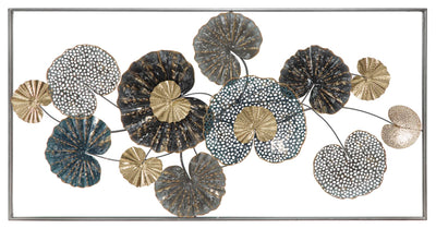 Metallic Water Lily Leaves Wall Decor in Frame