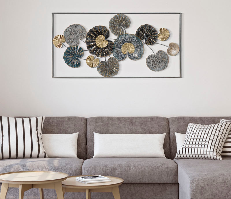 Metallic Water Lily Leaves Wall Decor in Frame
