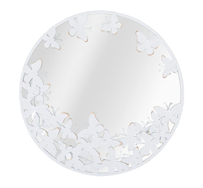 White Metal Butterfly Round Wall Mirror