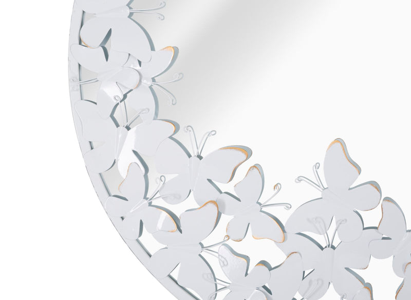 White Metal Butterfly Round Wall Mirror