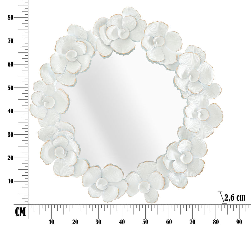 White Metal Floral Round Wall Mirror