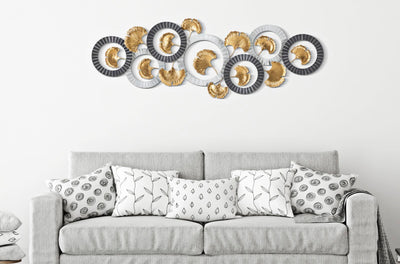 Small Golden Flowers in Silver Round Frames Wall Decor
