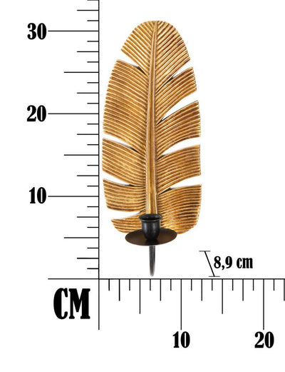 Golden Metal Large Palm Leaf Candle Holder