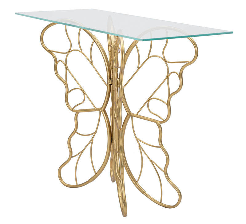 Butterfly Golden Metal & Glass Console Table