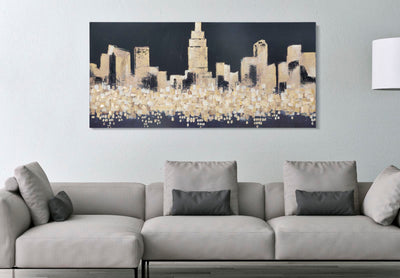 Golden & Black Abstract City Canvas Painting