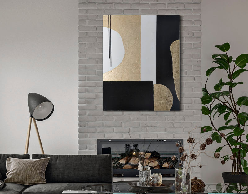 Modern Golden & Black & White Gometric Canvas Painting
