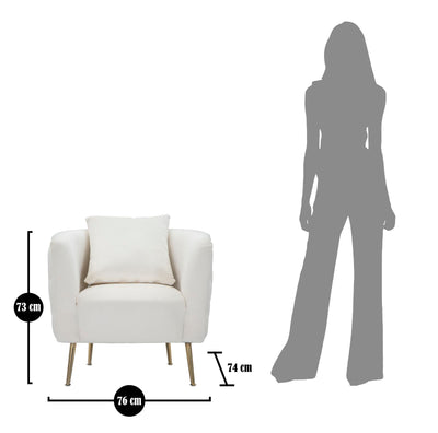 White Velvet Armchair with Golden Metal Legs