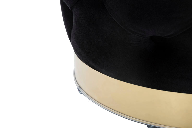 Black Velvet Storage Stool with Golden Detail