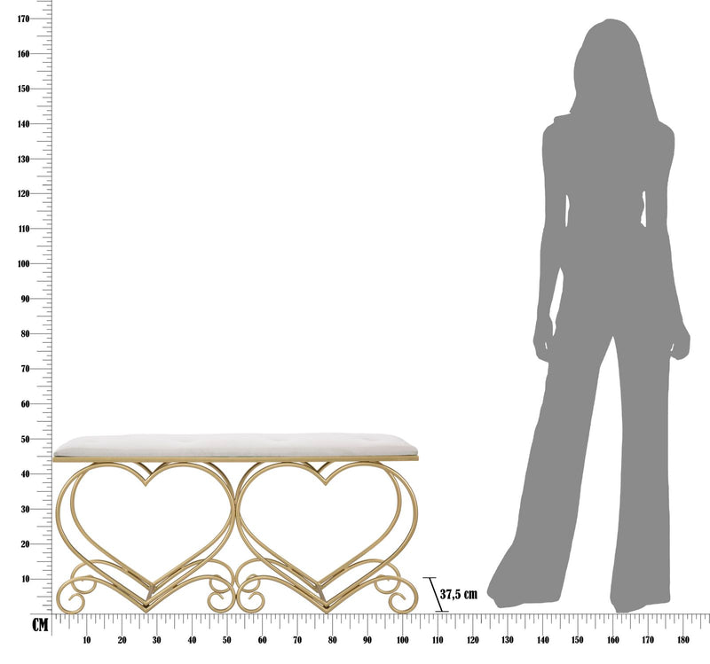 Cream Bench with Heart Shaped Golden Meatl Legs