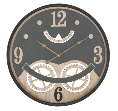 Black Metal & Wooden Owl Wall Clock