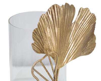 Golden Metal & Glass Leaf Candle Holder