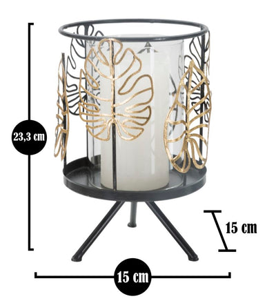 Metal & Glass Tropical Leaves Round Candle Holder