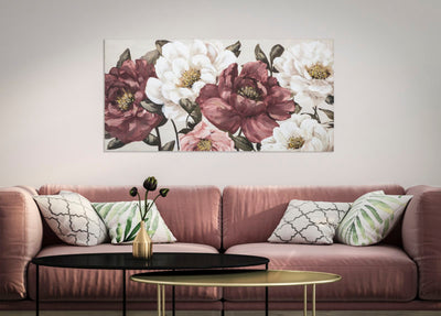 Handmade  White & Red Flowers Canvas Painting