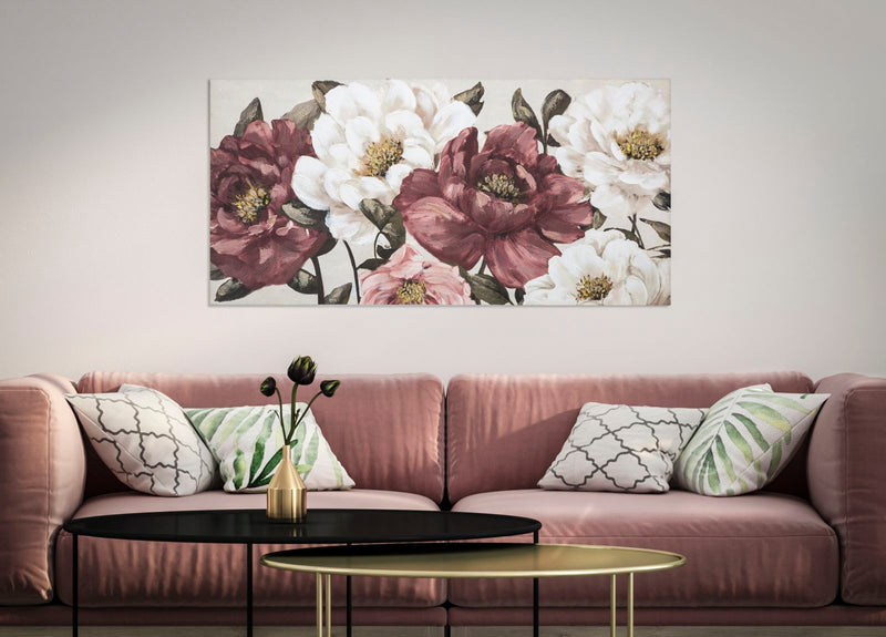 Handmade  White & Red Flowers Canvas Painting