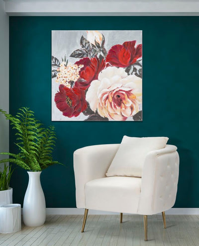 Handmade White & Red Rose Canvas Painting 