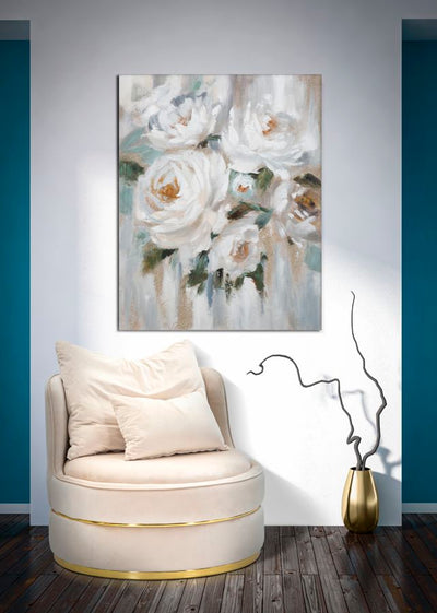 Handmade White Flowers Canvas Painting 