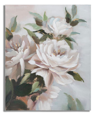 Handmade White Flowers Canvas Painting 