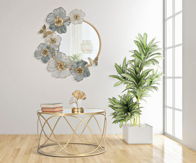 Metal Round Floral Wall Mirror