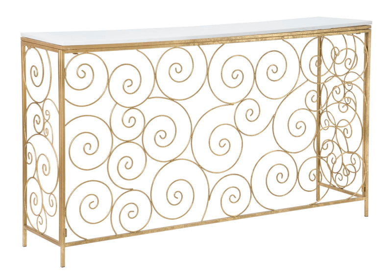 Golden Metal Spiral Console Table with Marble Top