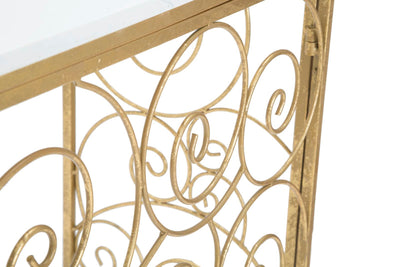 Golden Metal Spiral Console Table with Marble Top
